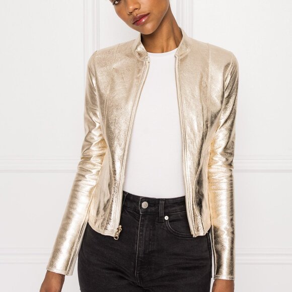 Lamarque NWT Leather Chapin Jacket - Black & Gold Reversable - Picture 4 of 5